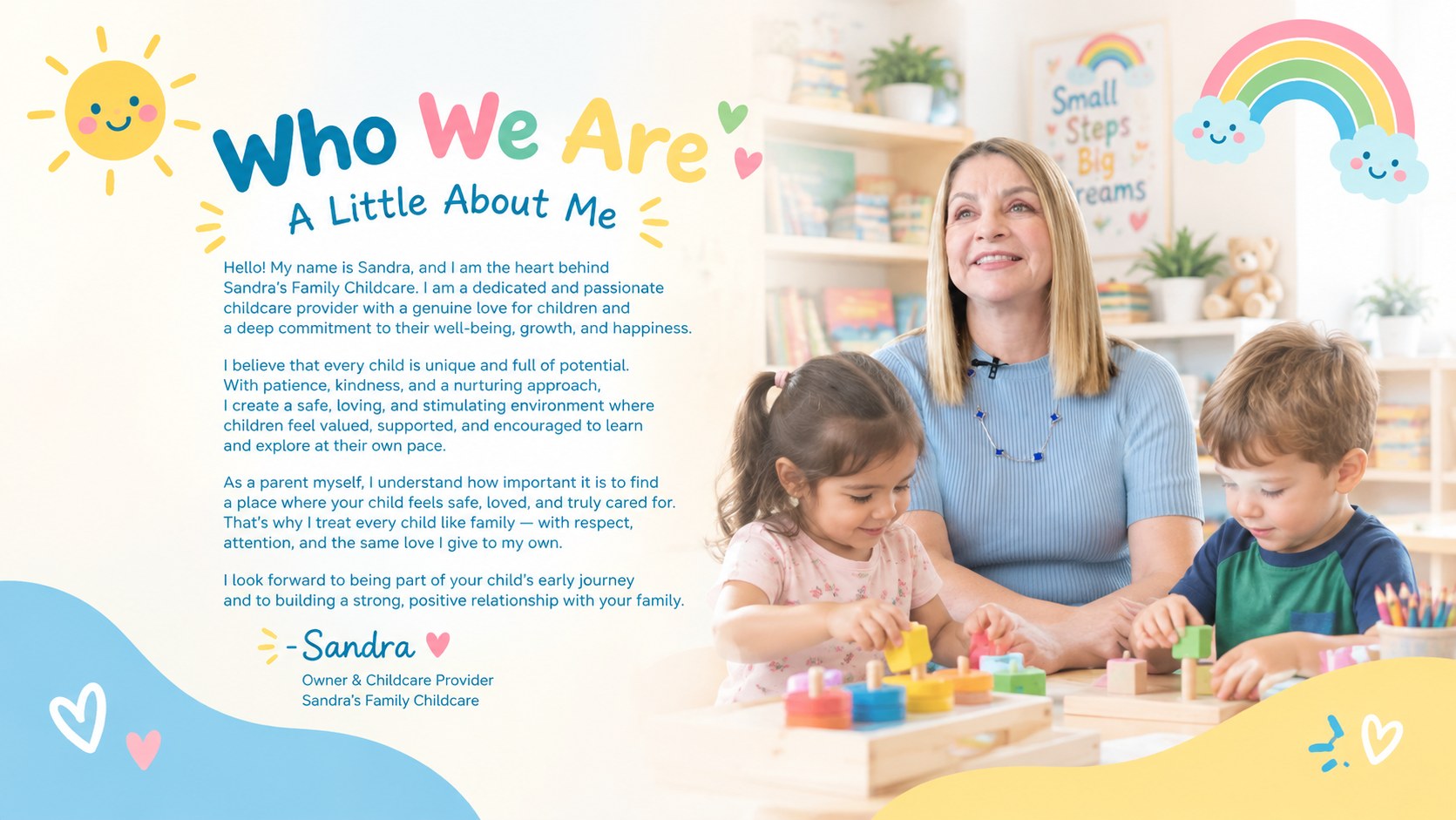 Sandra with children in a childcare setting